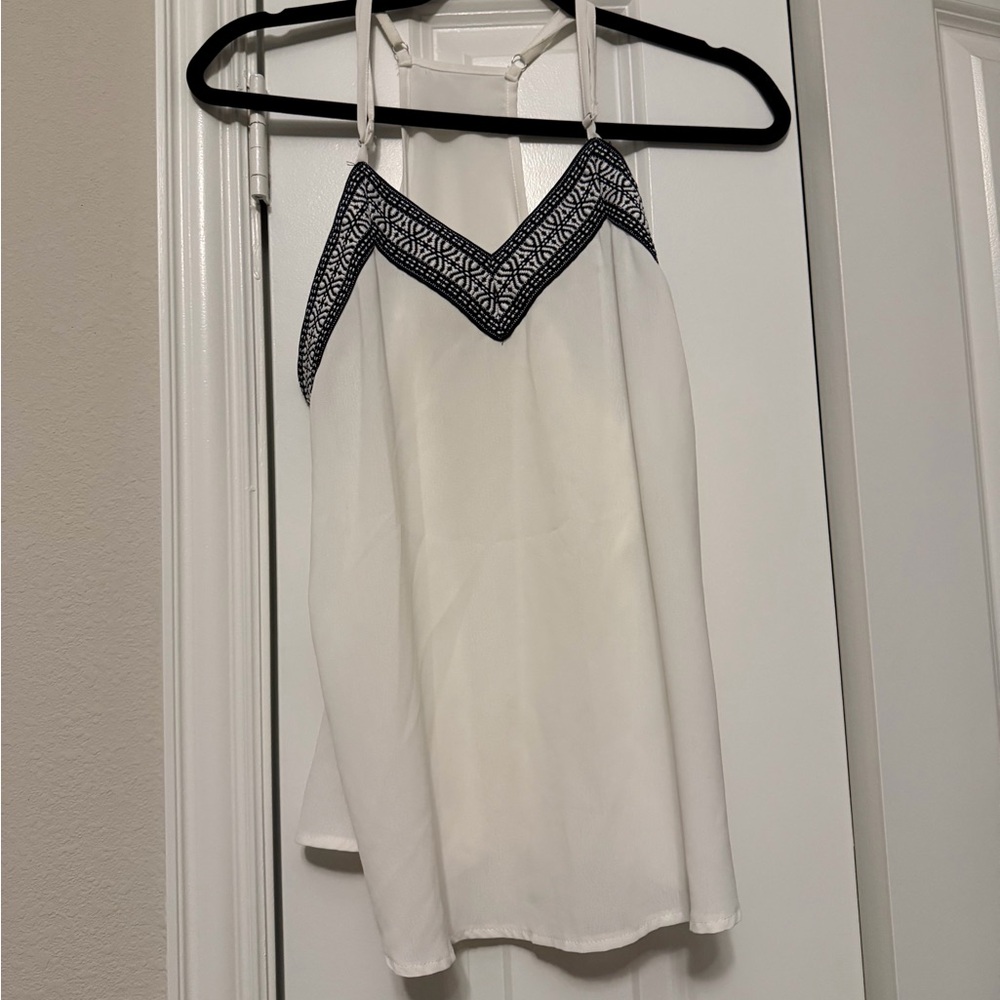 Women's White Halter Top with Black Trim